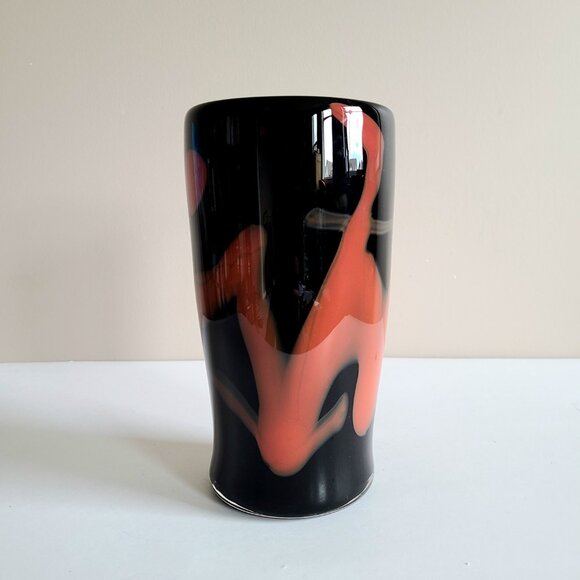Hadeland Gro Bergslien or Murano Glass Black and Red Vase. Signed. - Picture 3 of 8